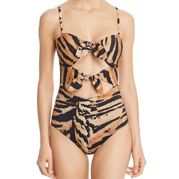 Beach Riot Other - Beach Riot Mia Tiger Stripe Cutout One Puece Swimsuit Black Brown Large